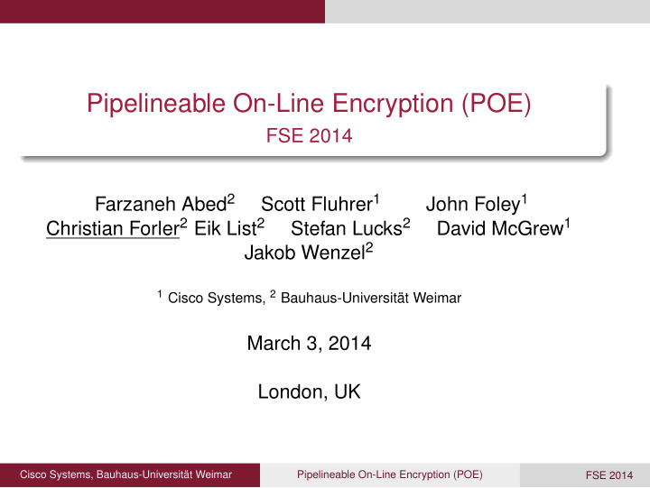 pipelineable on line encryption poe