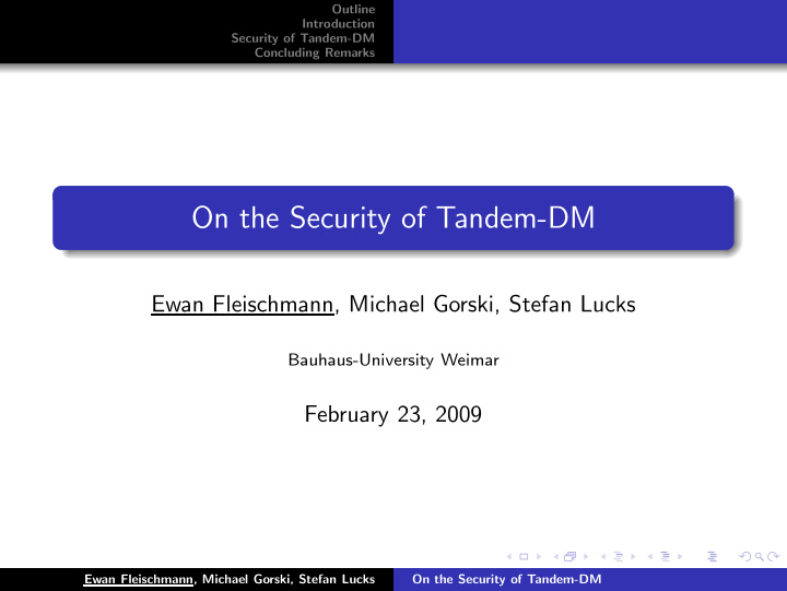 on the security of tandem dm