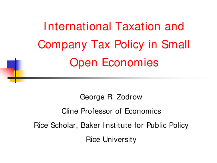 international taxation and company tax policy in small