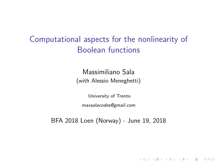 computational aspects for the nonlinearity of boolean