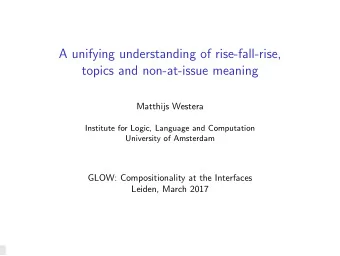 A unifying understanding of rise-fall-rise,  topics and non-at-issue meaning  Matthijs Westera