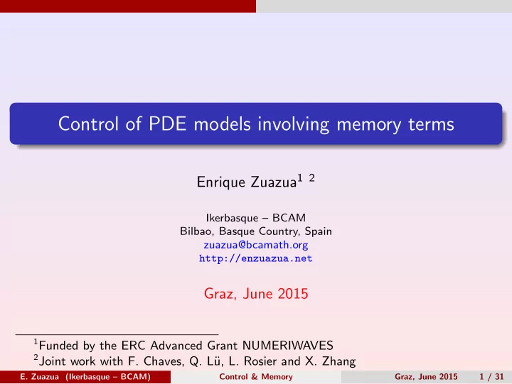 control of pde models involving memory terms