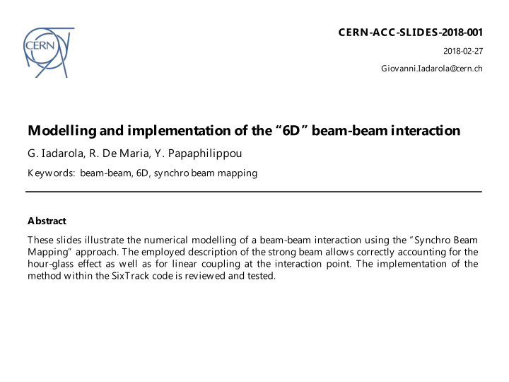 modelling and implementation of the 6d beam beam