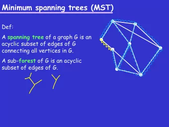 Minimum spanning trees (MST)  Def: A spanning tree of a graph G is an  acyclic subset of edges of G