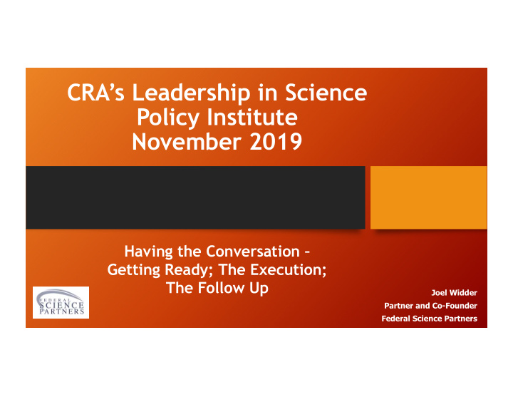 cra s leadership in science policy institute november 2019