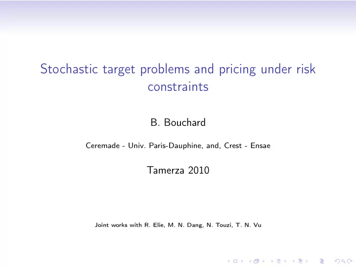 stochastic target problems and pricing under risk