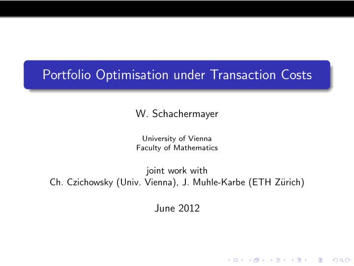 portfolio optimisation under transaction costs