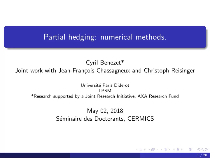 partial hedging numerical methods