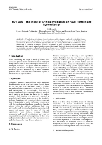 UDT 2020  The Impact of Artificial Intelligence on Naval Platform and  System Design