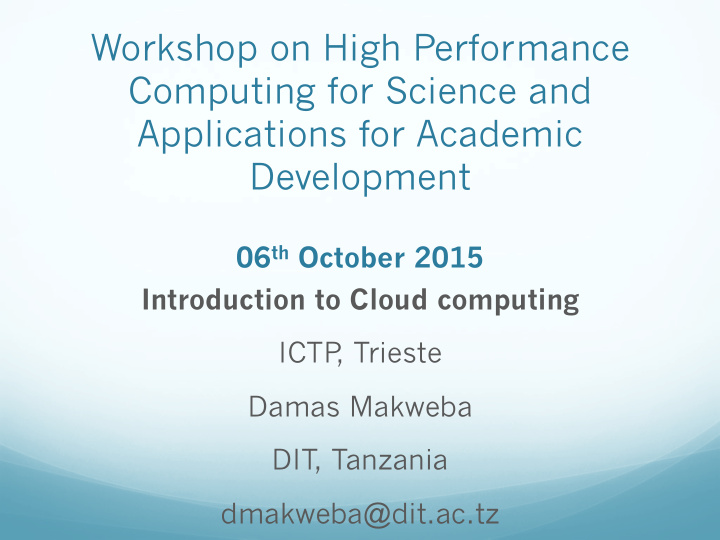 workshop on high performance computing for science and