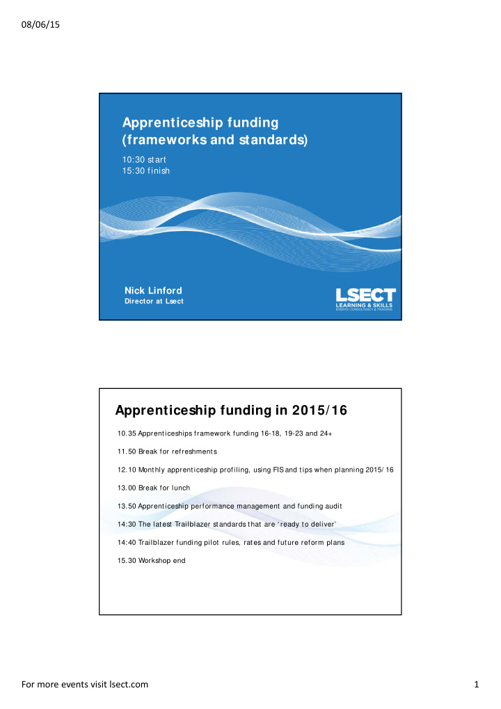 apprenticeship funding frameworks and standards