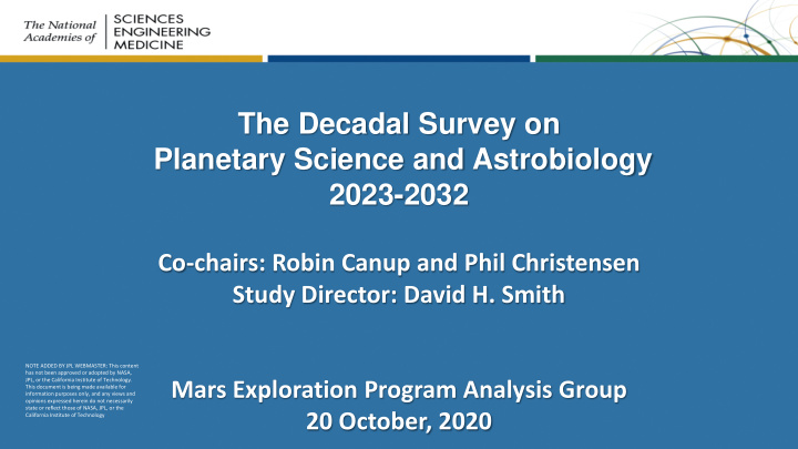 the decadal survey on planetary science and astrobiology