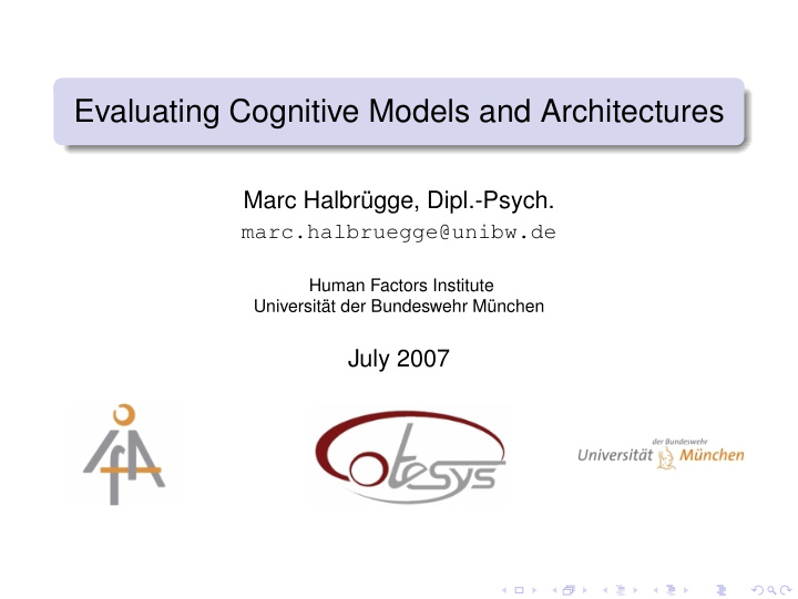 evaluating cognitive models and architectures
