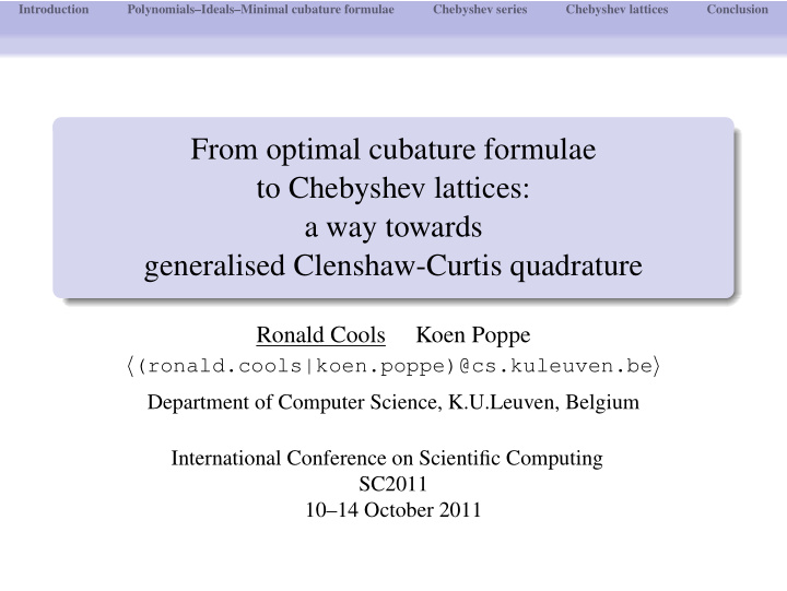 from optimal cubature formulae to chebyshev lattices a