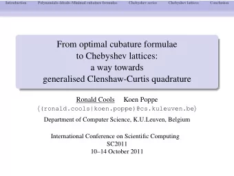 From optimal cubature formulae  to Chebyshev lattices:  a way towards  generalised Clenshaw-Curtis