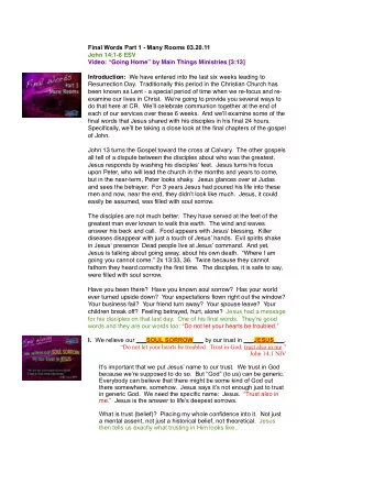 Final Words Part 1 - Many Rooms 03.20.11  John 14:1-6 ESV  Video: Going Home by Main Things