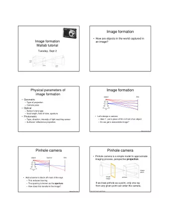 Image formation   How are objects in the world captured in  Image formation  an image?  Matlab