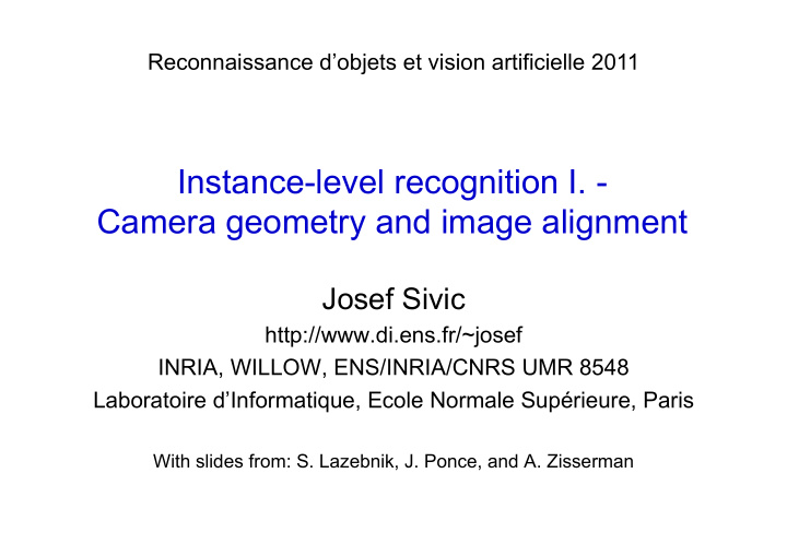 instance level recognition i camera geometry and image