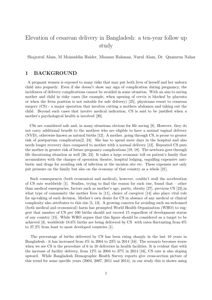 elevation of cesarean delivery in bangladesh a ten year