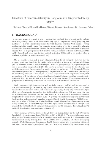 Elevation of cesarean delivery in Bangladesh: a ten-year follow up  study  Shajratul Alam, M