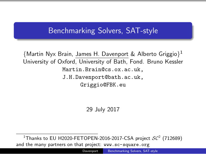 benchmarking solvers sat style