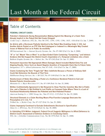 Last Month at the Federal Circuit  February 2008  Table of Contents  FEDERAL CIRCUIT CASES: