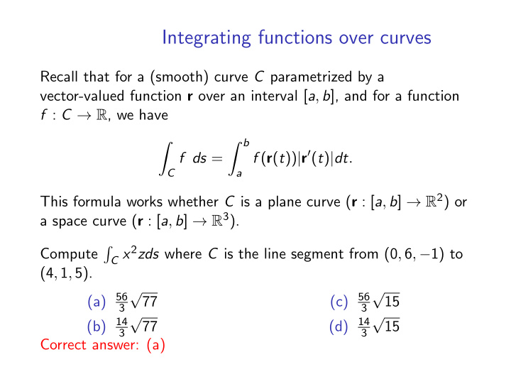 integrating functions over curves