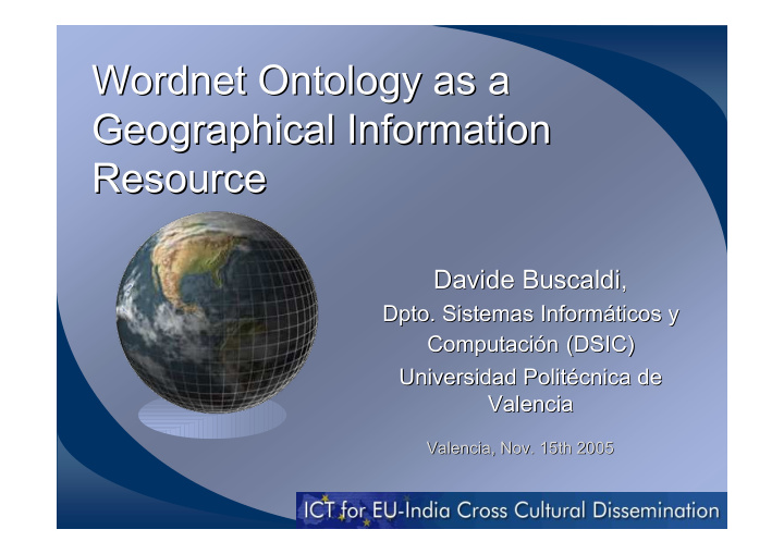 wordnet ontology as a wordnet ontology as a geographical