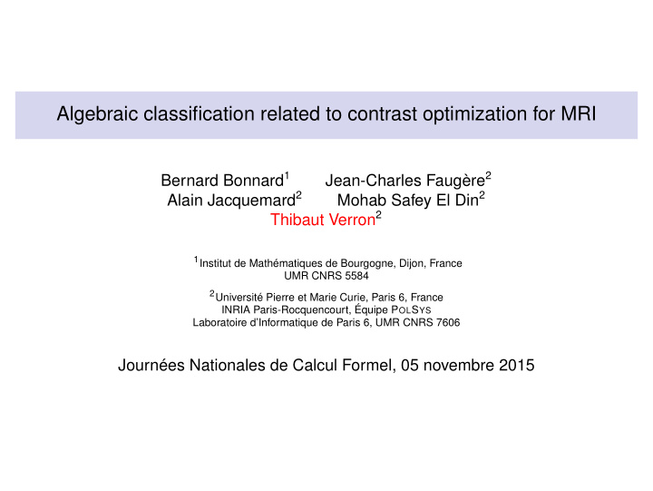 algebraic classification related to contrast optimization