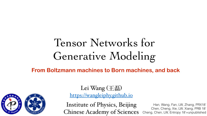 tensor networks for generative modeling