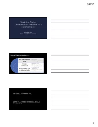 Workplace Circles,  Communication and Social Skills  in the Workplace  Ashley Meyer, M.Ed.  Western
