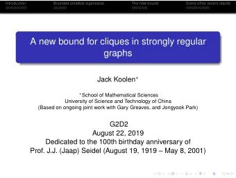 A new bound for cliques in strongly regular  graphs Jack Koolen   School of Mathematical