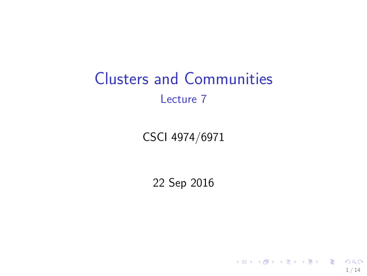 clusters and communities