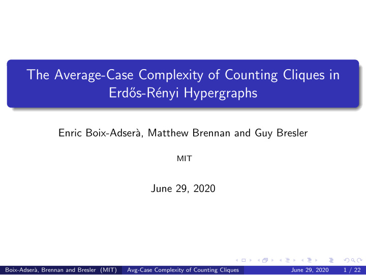 the average case complexity of counting cliques in erd os