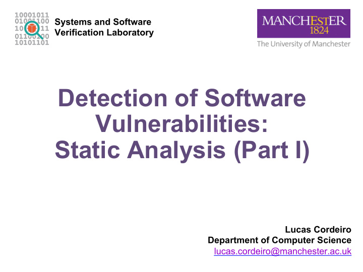 detection of software vulnerabilities static analysis