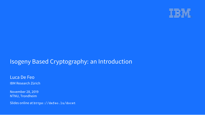 isogeny based cryptography an introduction