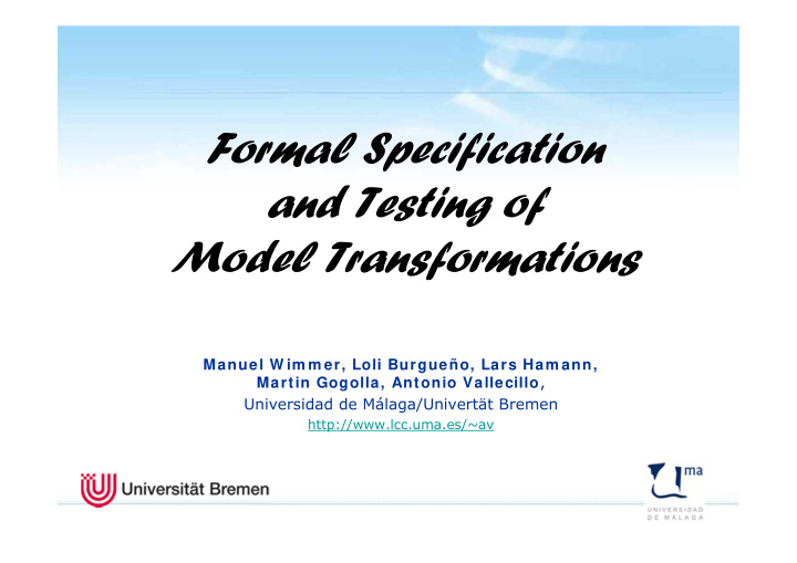 formal specification and testing of model transformations