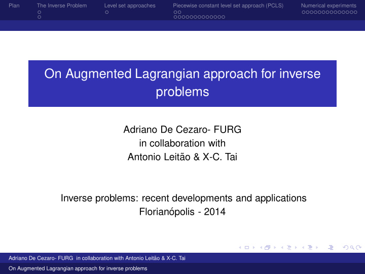 on augmented lagrangian approach for inverse problems