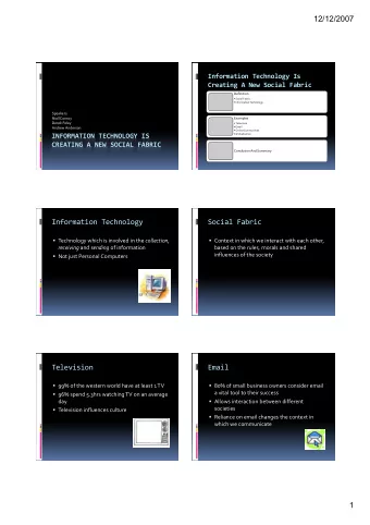 Information Technology Is  Creating A New Social Fabric  Definition