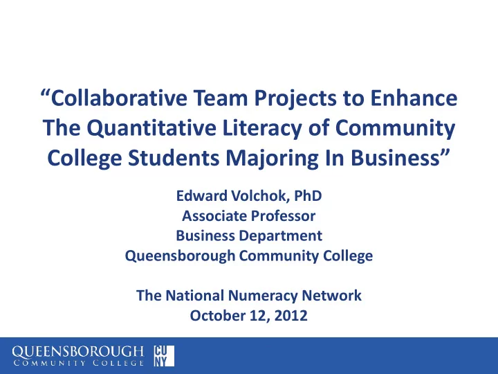 the quantitative literacy of community college students