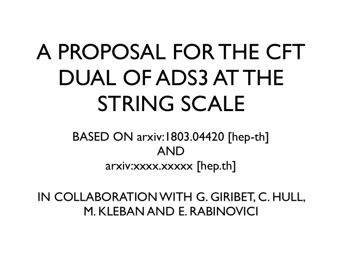 a proposal for the cft dual of ads3 at the string scale