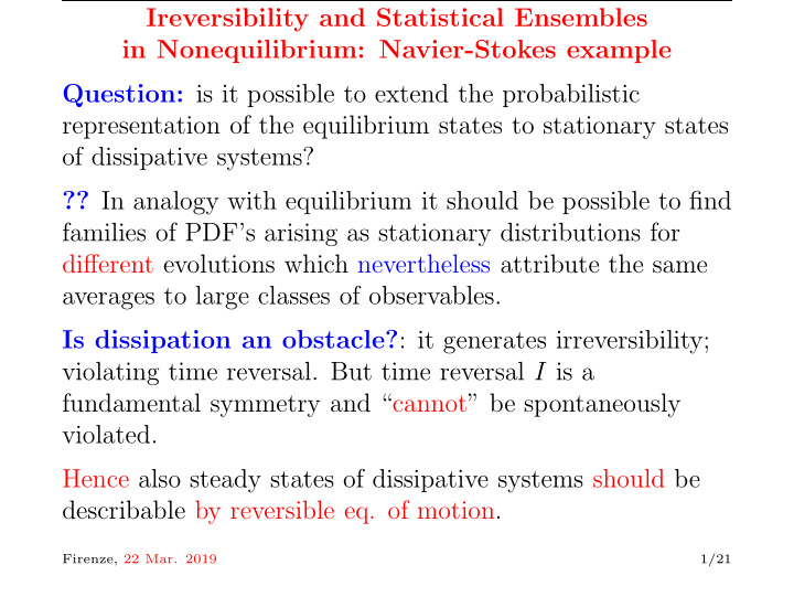 ireversibility and statistical ensembles in