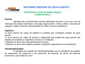 SISTEMAS PREDIAIS DE GUA QUENTE  PROFESSOR: ELIETE DE PINHO ARAUJO  PLANO DE AULA  Ementa: