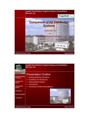 Comparison of Air Distribution  Comparison of Air Distribution  Systems  Systems  Underfloor Air