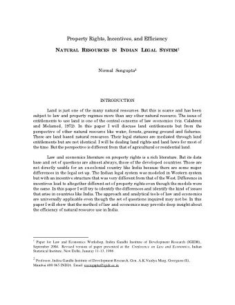 Property Rights, Incentives, and Efficiency N ATURAL R ESOURCES   IN I NDIAN L EGAL S YSTEM 1