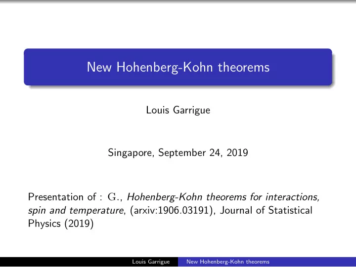 new hohenberg kohn theorems