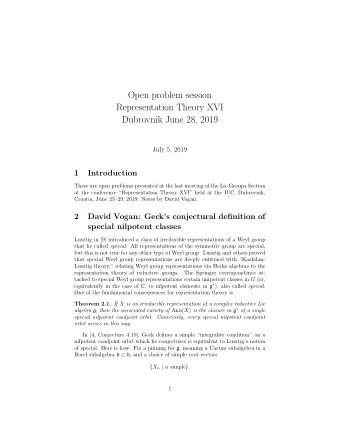 Open problem session  Representation Theory XVI  Dubrovnik June 28, 2019  July 5, 2019  1