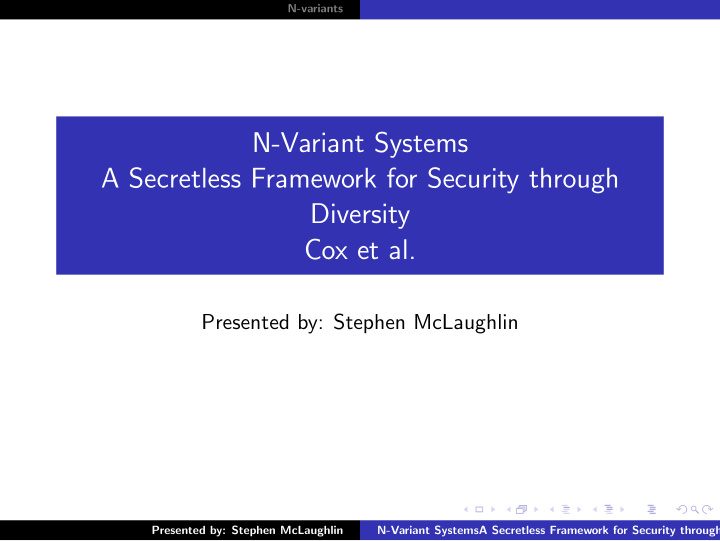 n variant systems a secretless framework for security