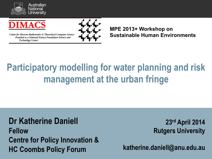participatory modelling for water planning and risk