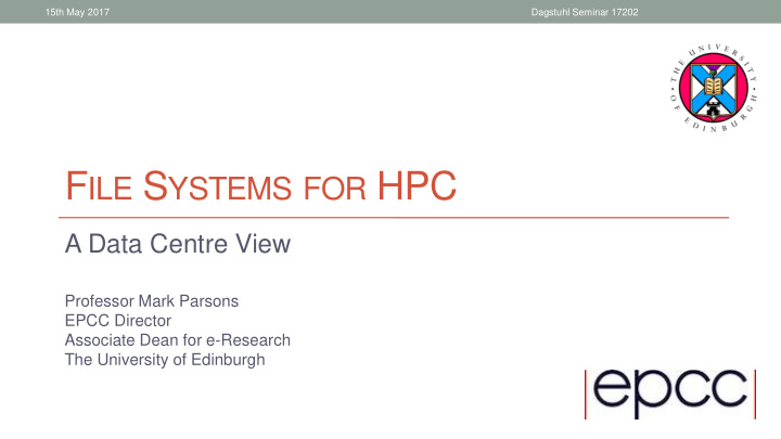 f ile s ystems for hpc